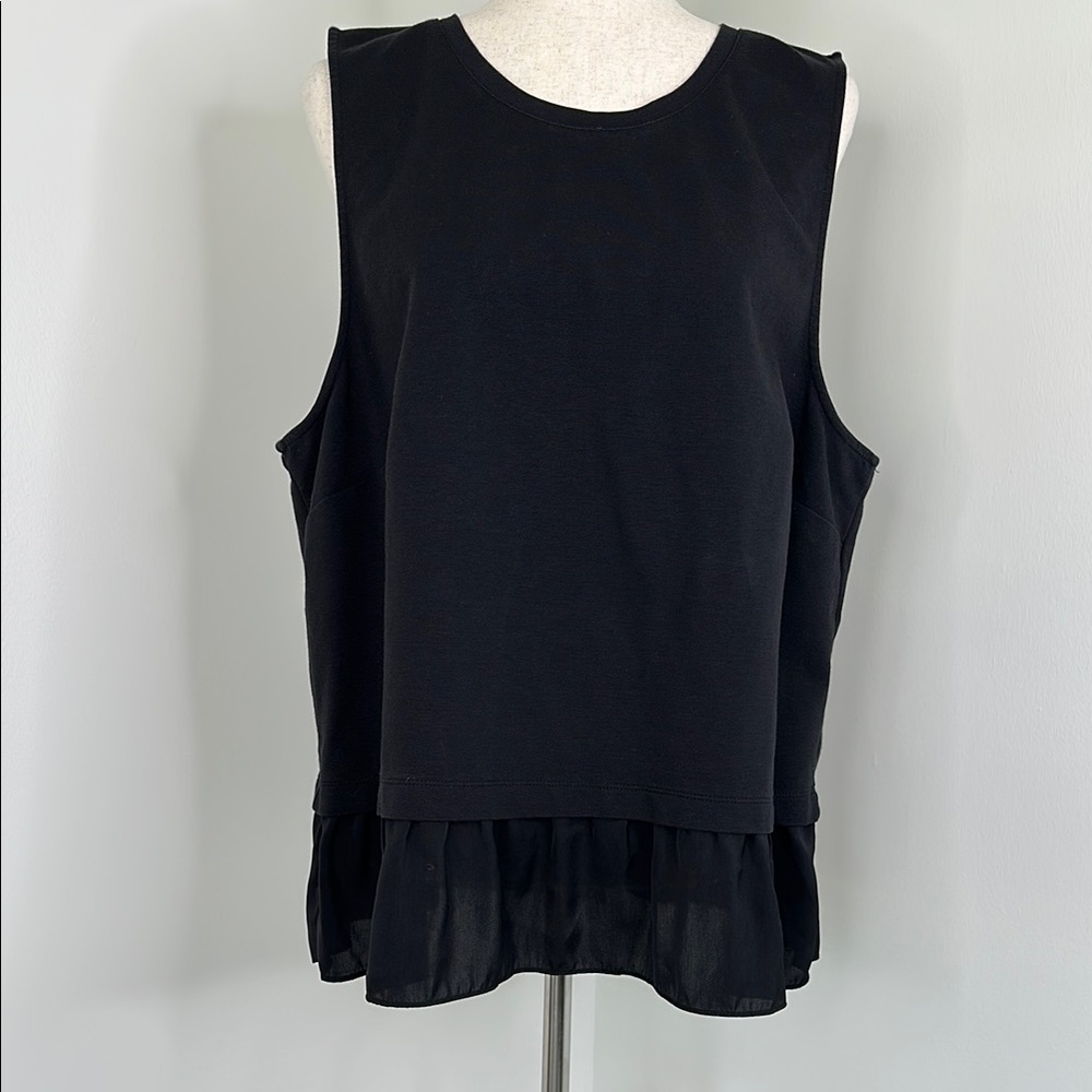 J. Crew Factory Black Sleeveless Blouse With Sheer Ruffle Hem